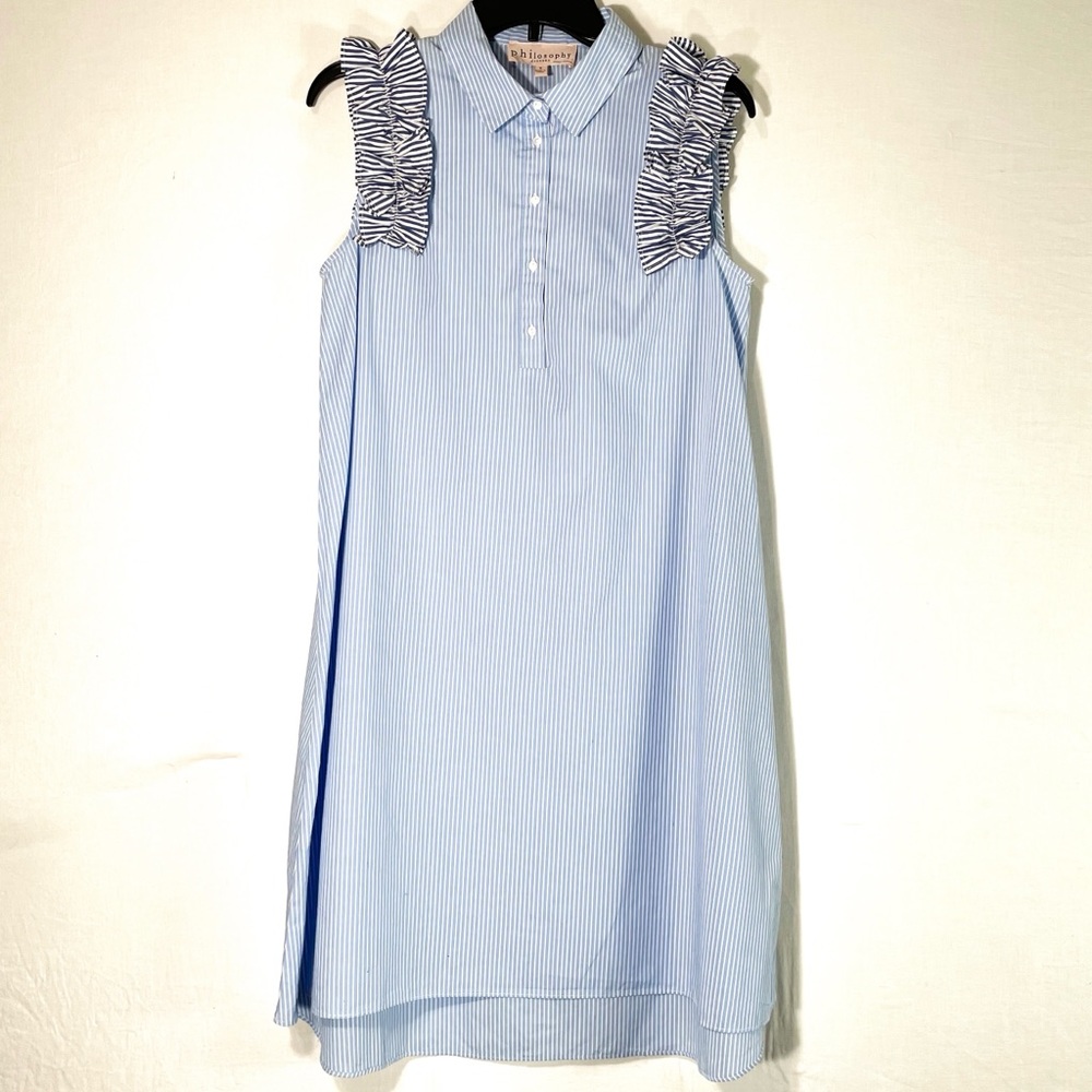 Philosophy Republic Clothing Blue Striped Ruffle Women's Small Sleeveless Dress